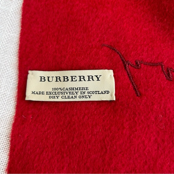 •Burberry Cashmere Large Scarf Embroidered Logo 12”x80”NWOT Made in Scotland - Picture 8 of 11